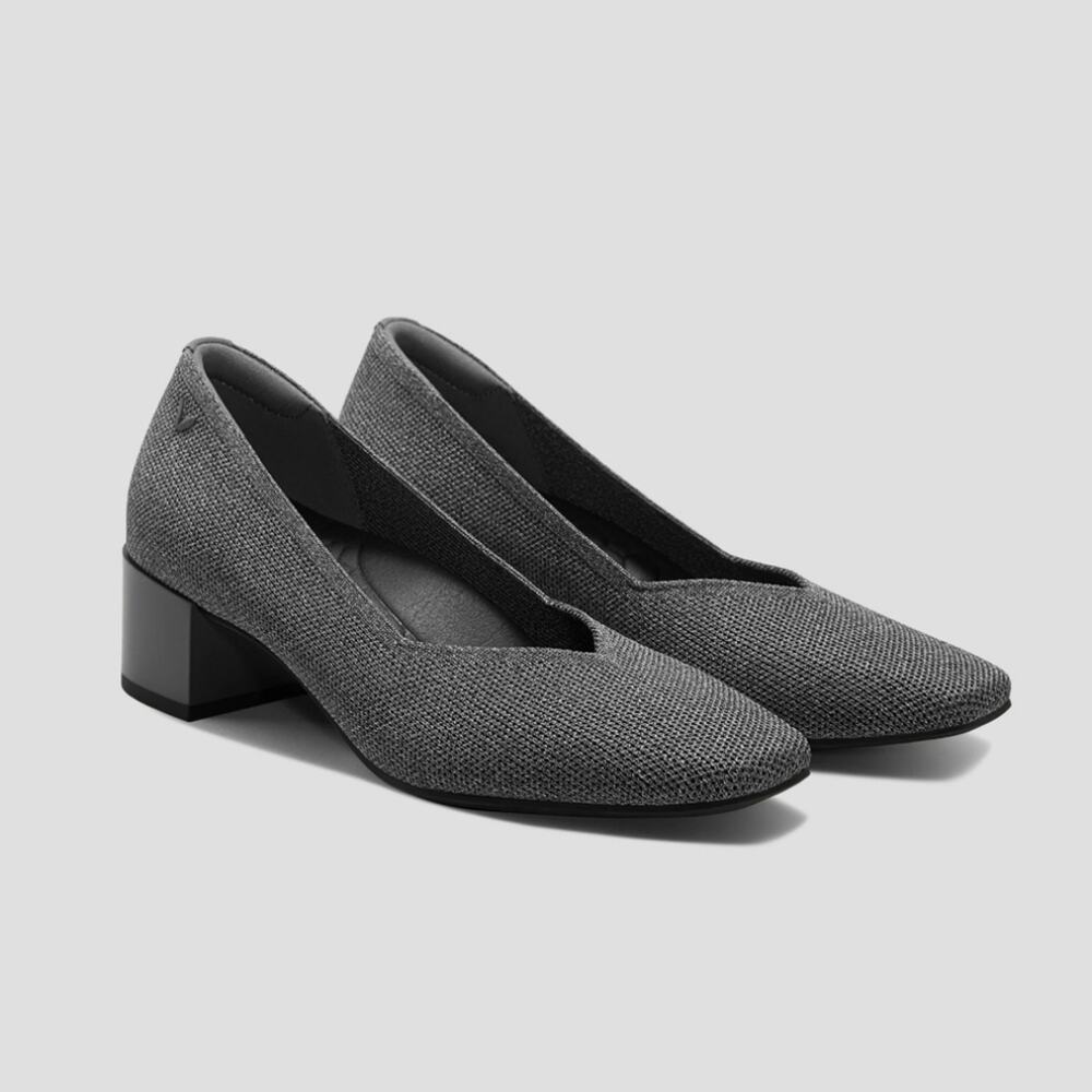 Vivaia Rich Grey Square Toe Stress Free Chunky Megan Heels 10.5